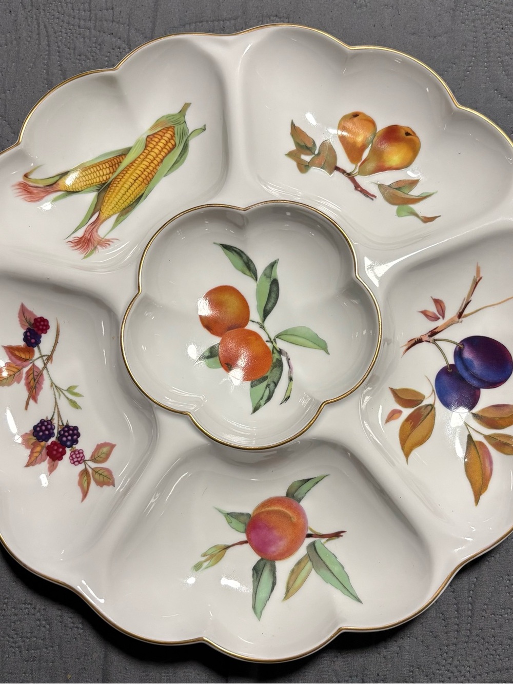 Royal Worcester Evesham Gold Crudité Divided Serving Tray 13.5” England